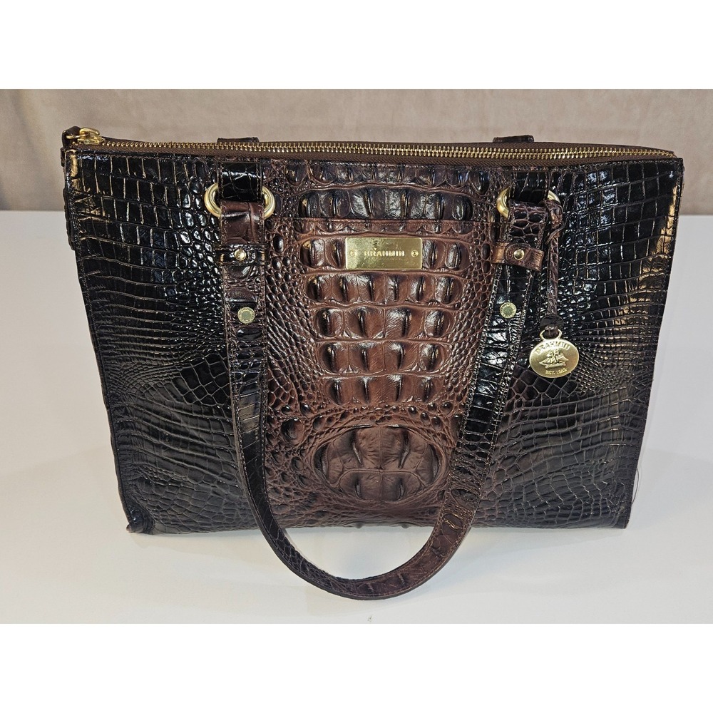 Brahmin Anywhere Tote Cocoa Melbourne Embossed Leather Zip Top Shoulder Bag